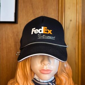 Hand Made Customized Silver Features “Influencer” FedEx Black Mesh Trucker Cap